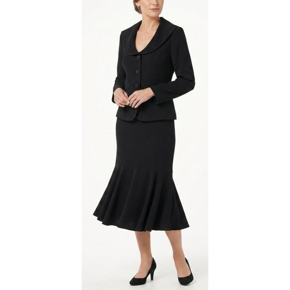 Midnight Velvet Women's Skirt Suit Set Flare Business Church Black Size 16